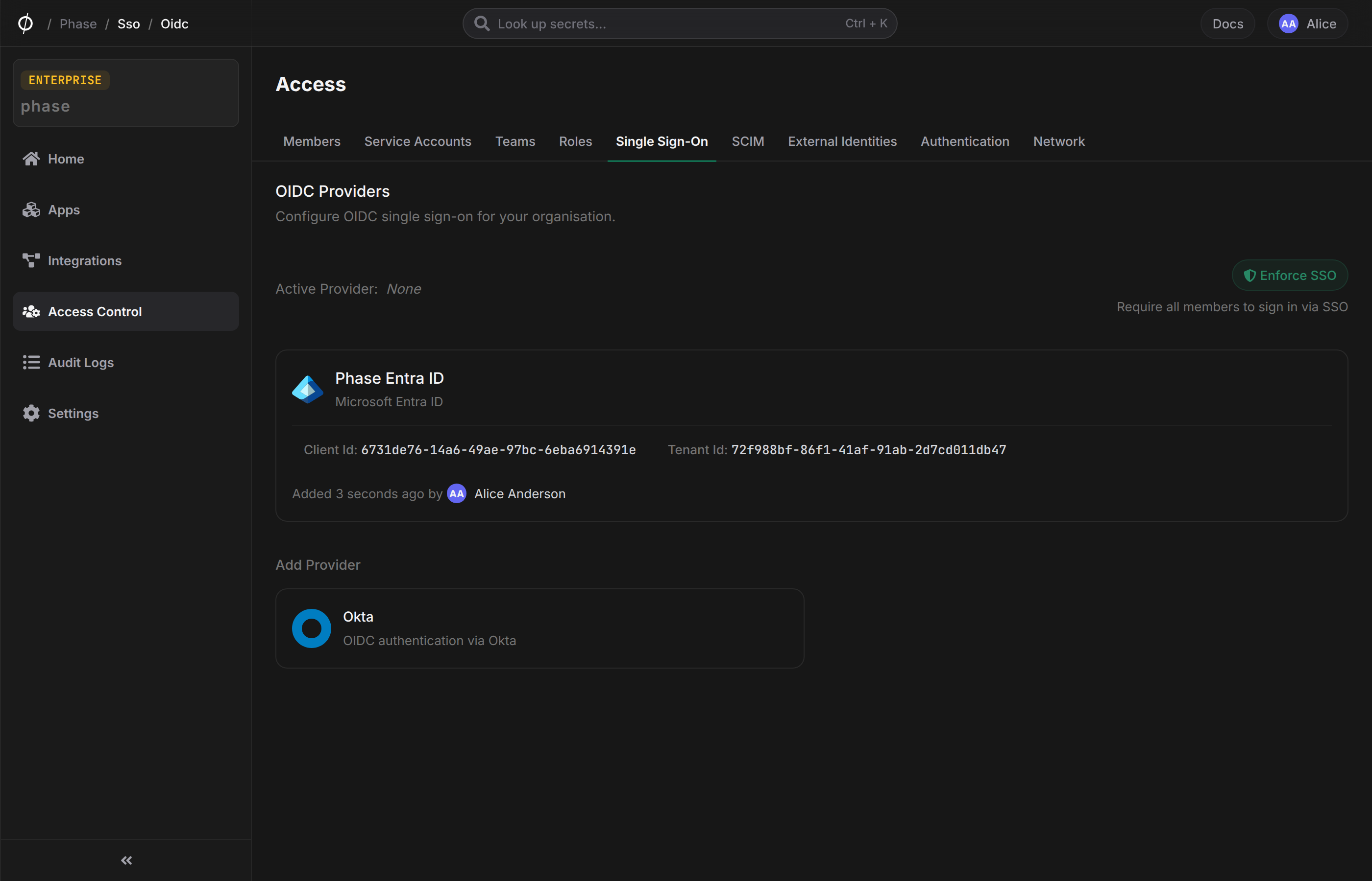 Provider card — saved but inactive