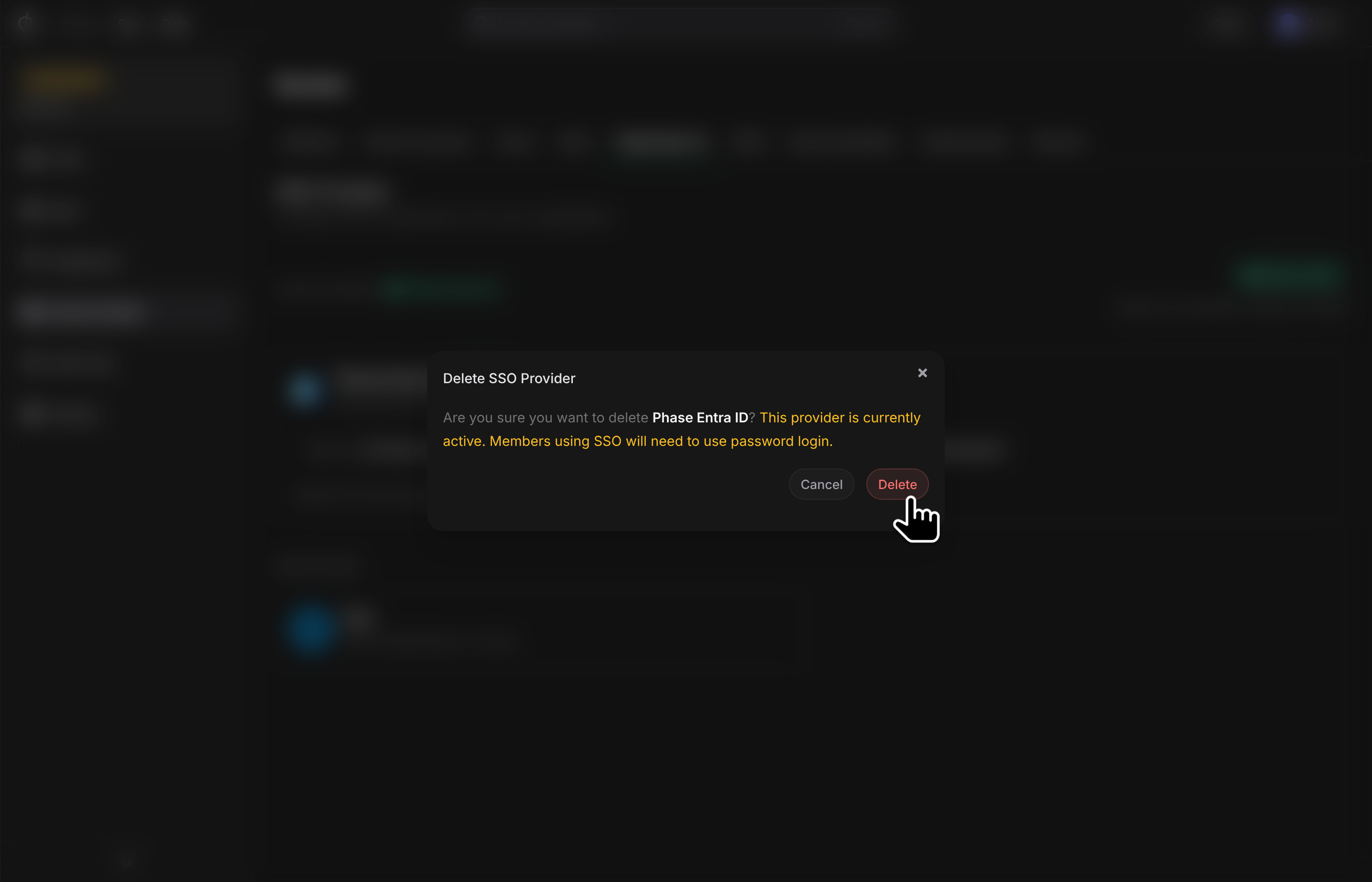 Delete provider confirmation dialog