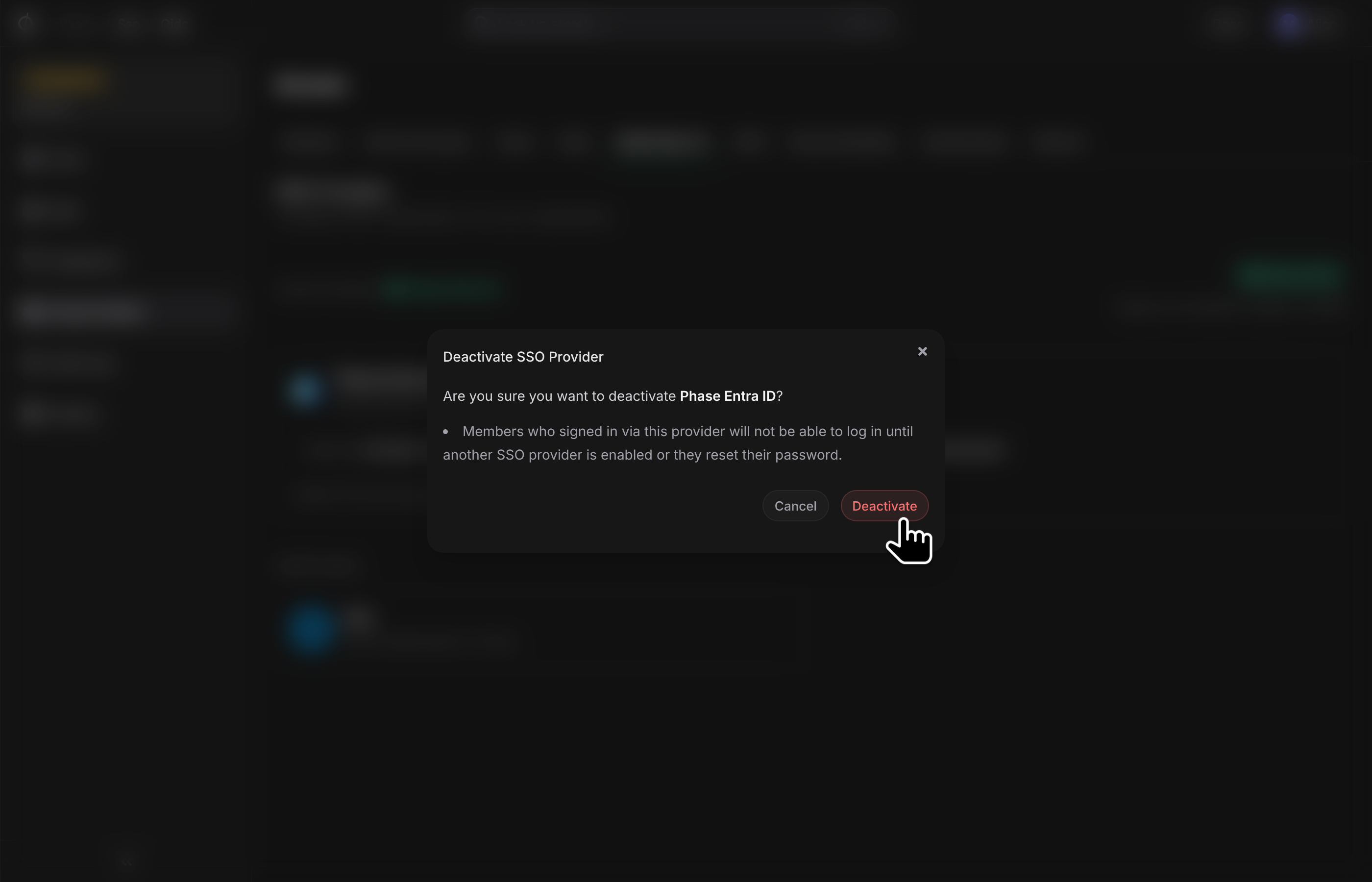 Deactivate provider confirmation dialog