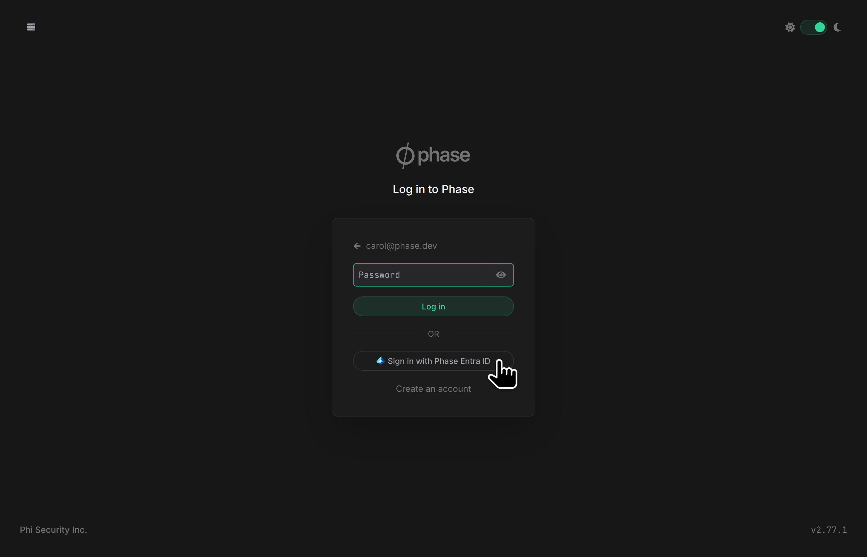 Login page with SSO sign-in button