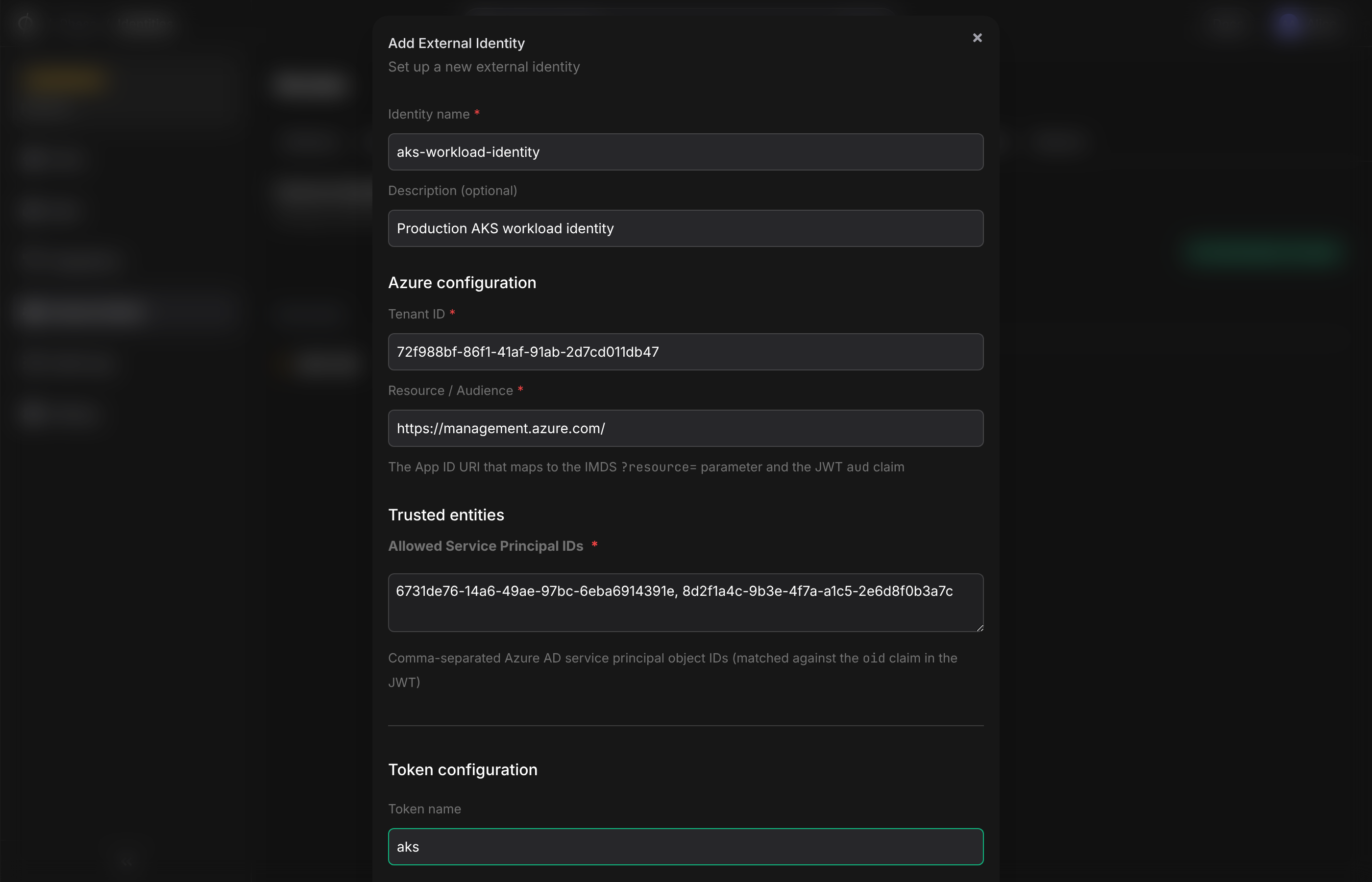 configure new Azure identity