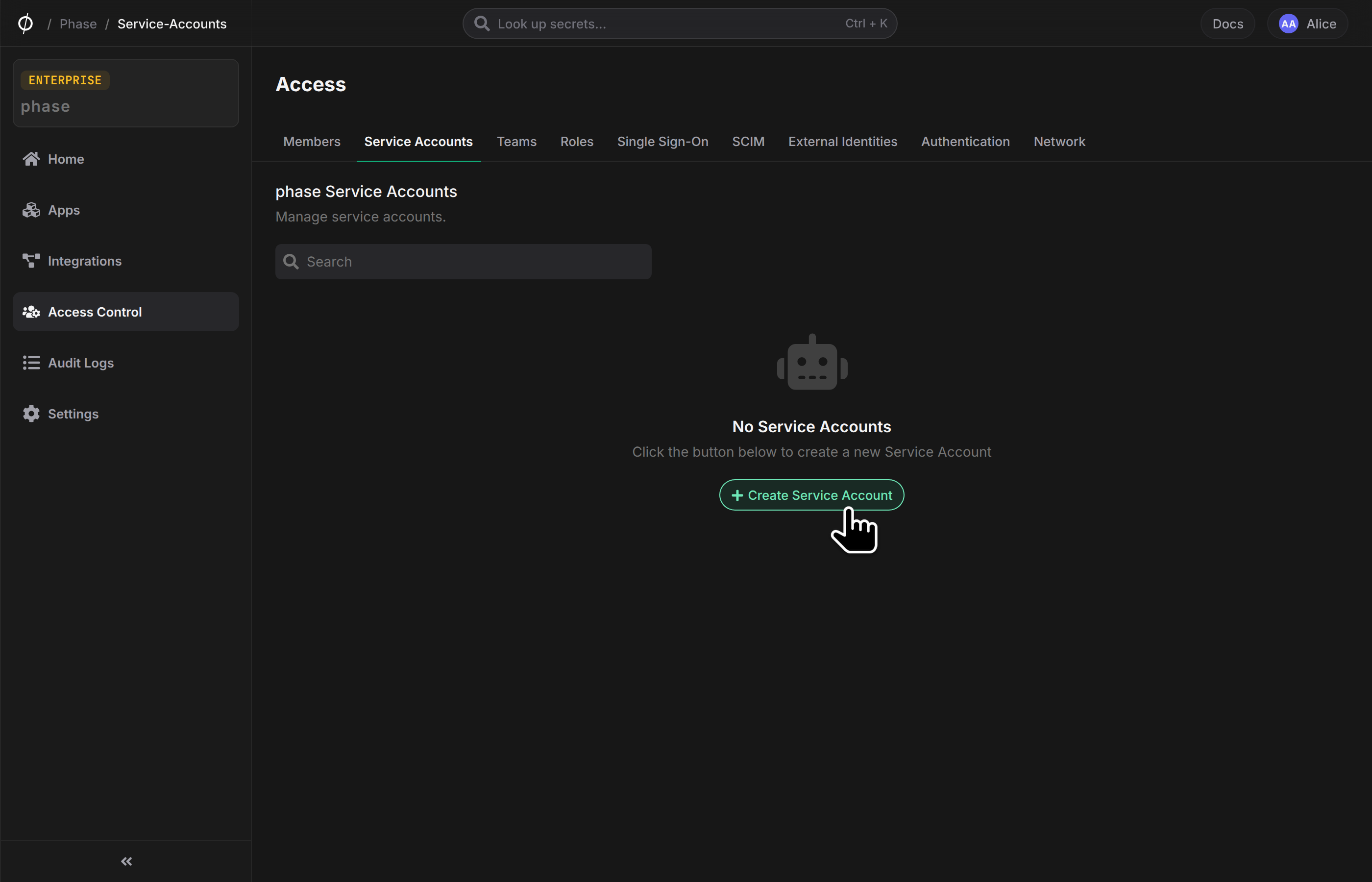 Click create service account