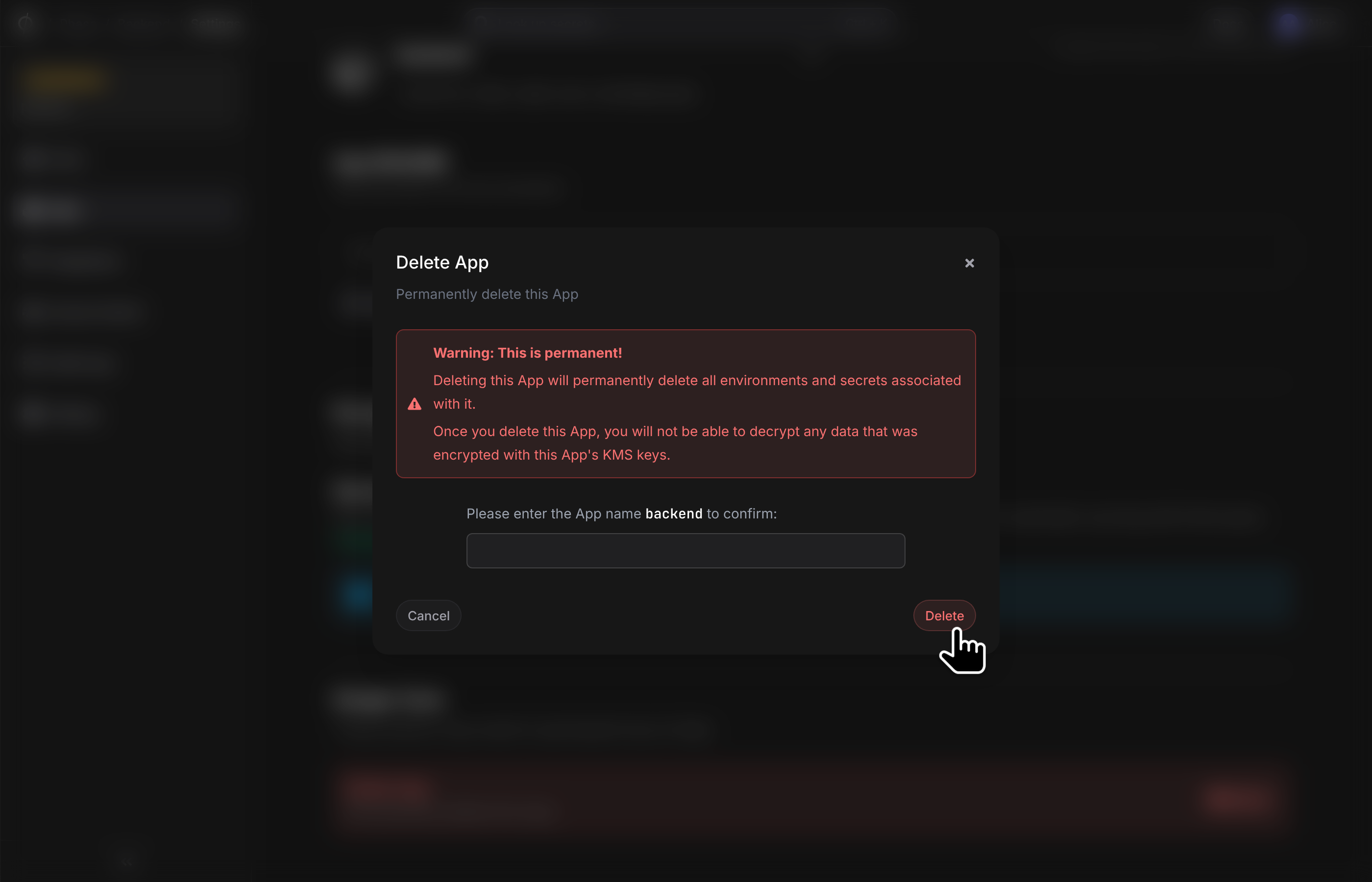 Delete an App confirmation dialog