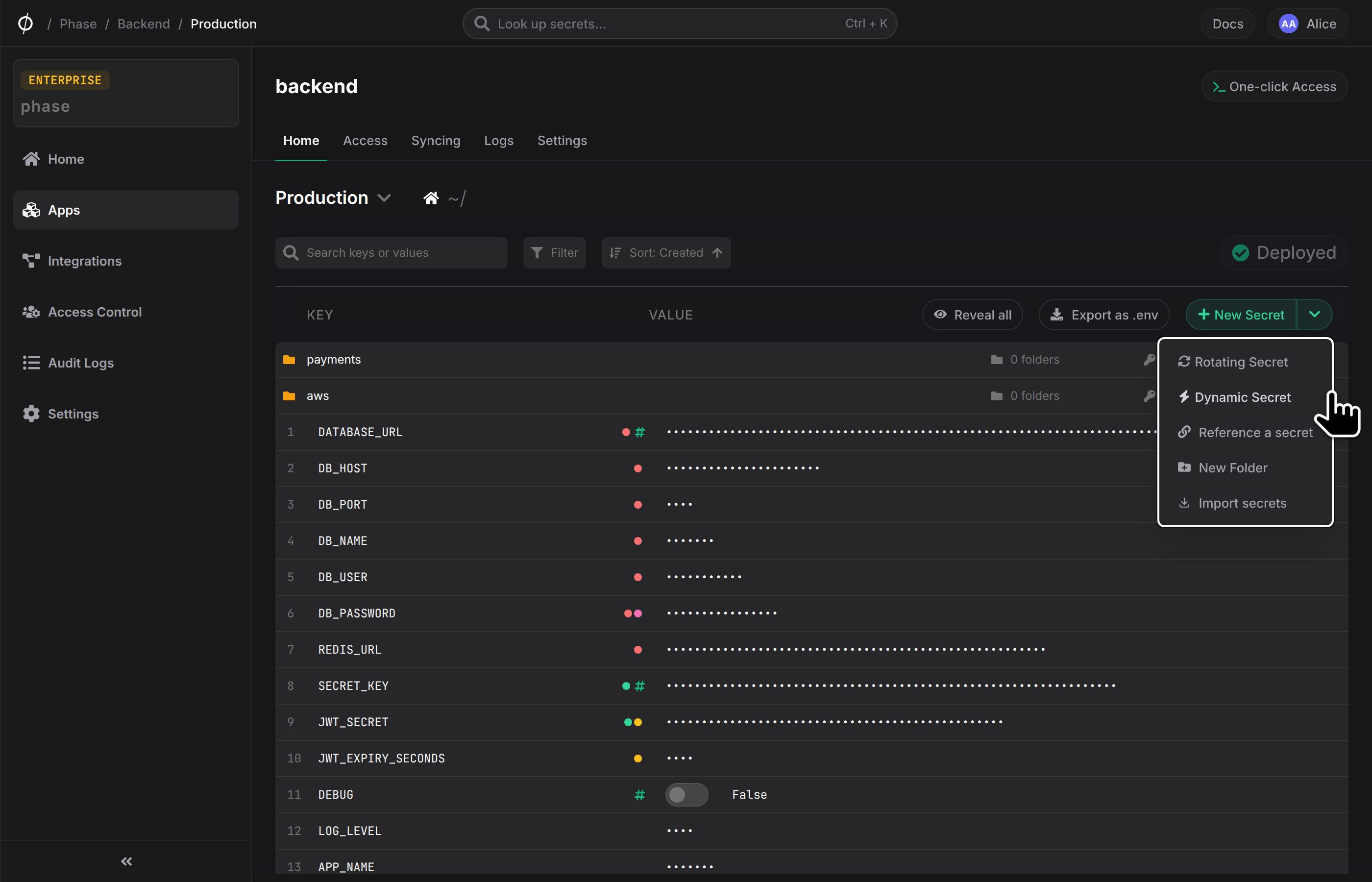 create dynamic secret button