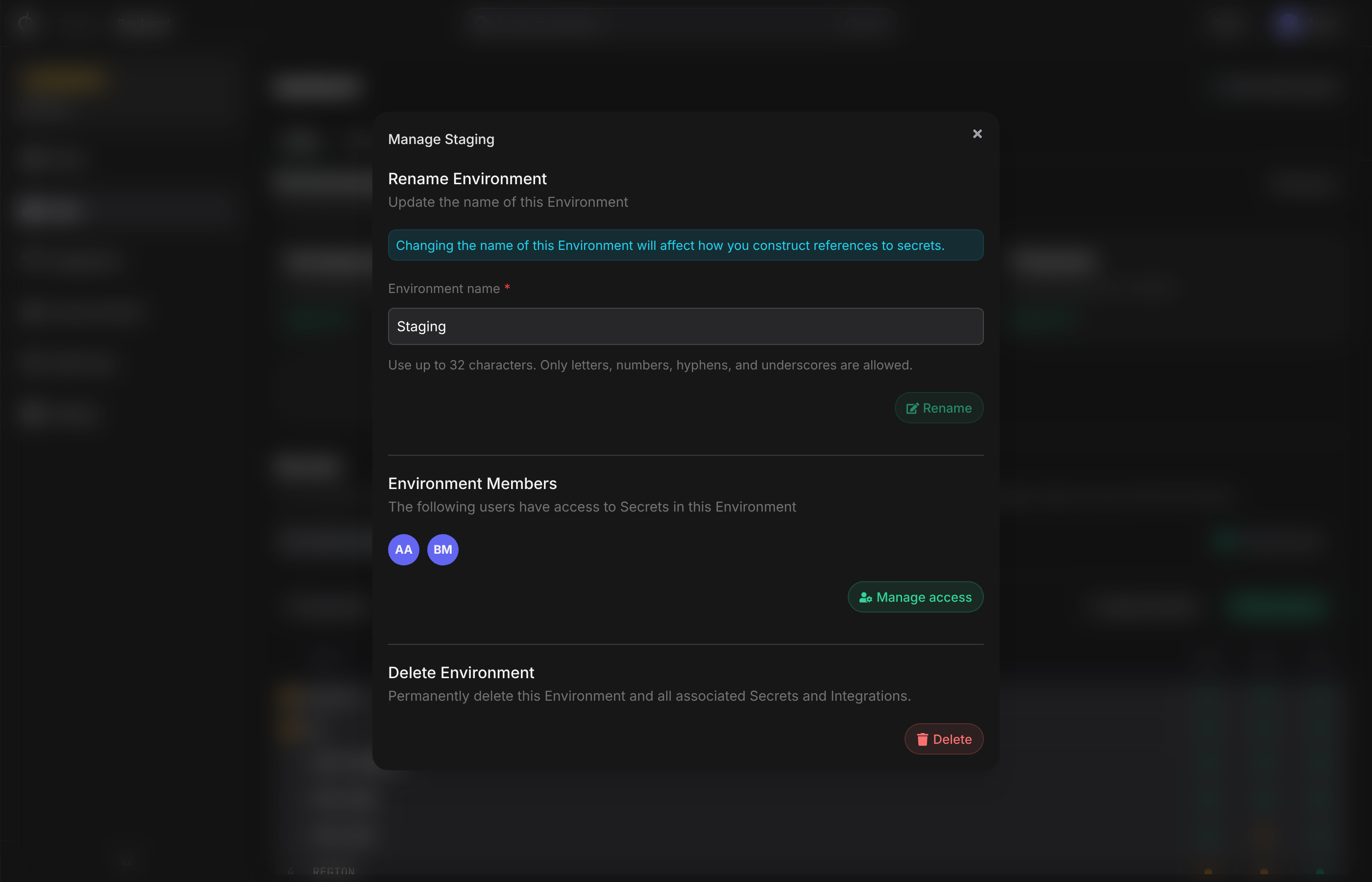 Manage existing environment