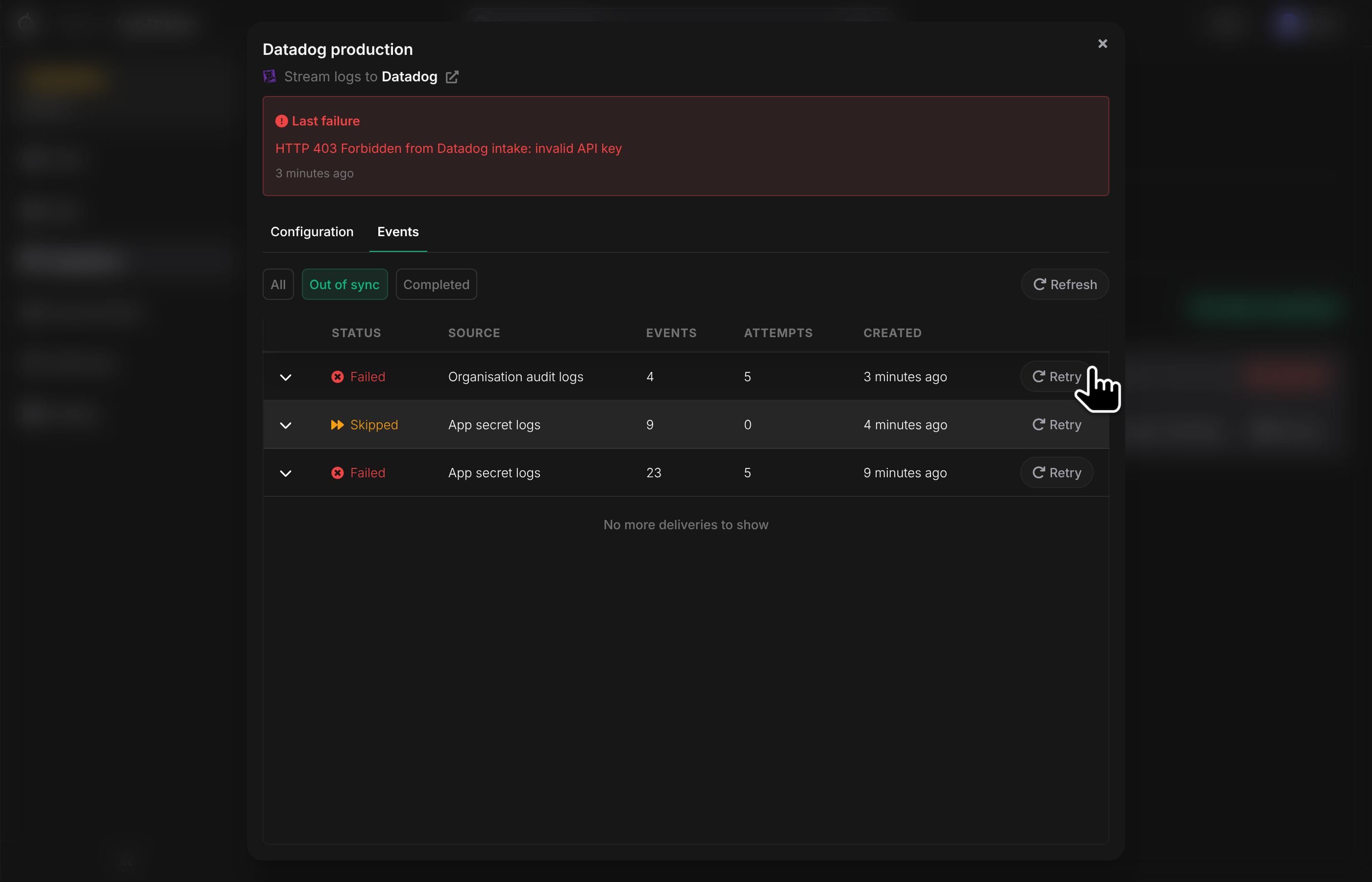 Unresolved deliveries with the Retry action