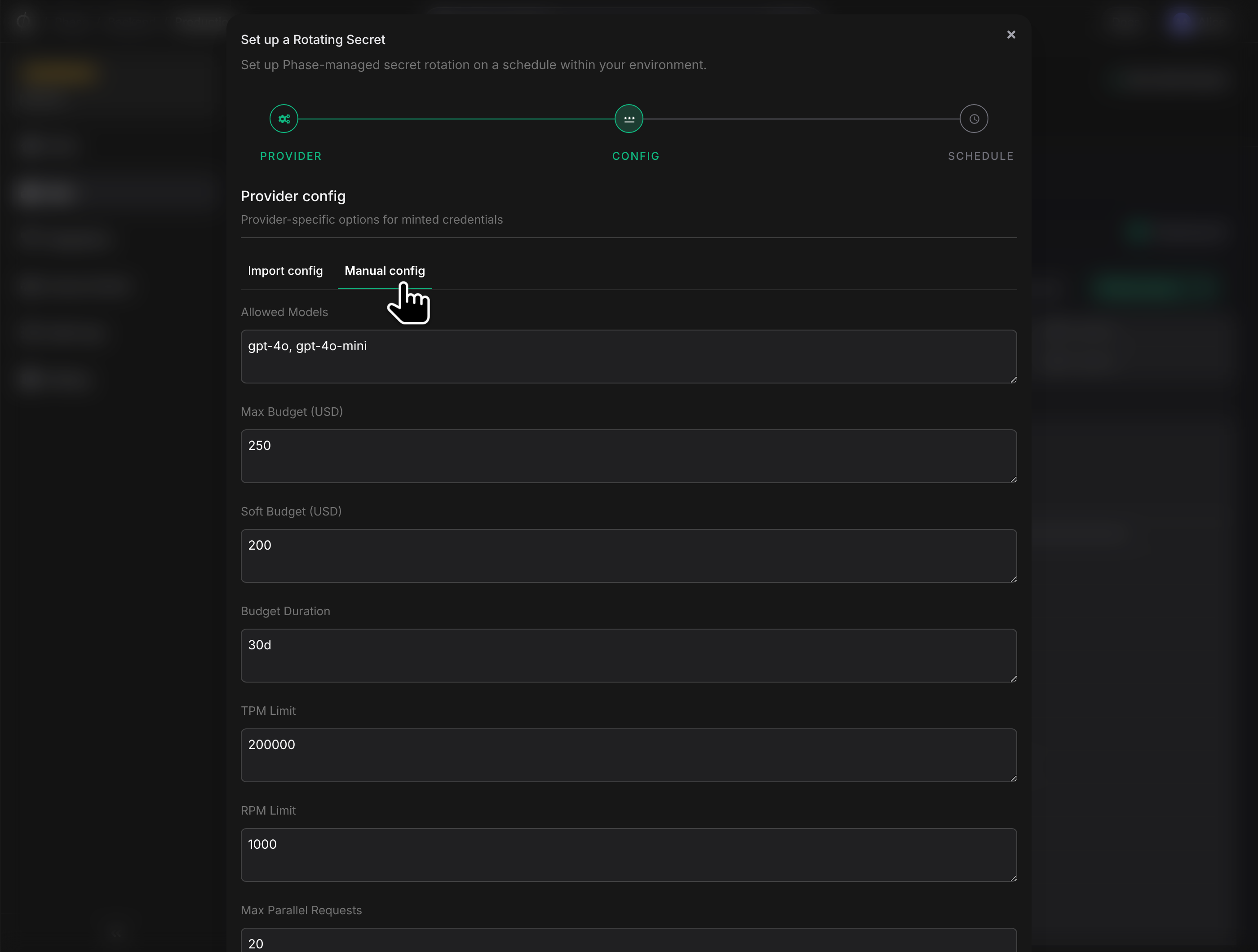 Manual config tab