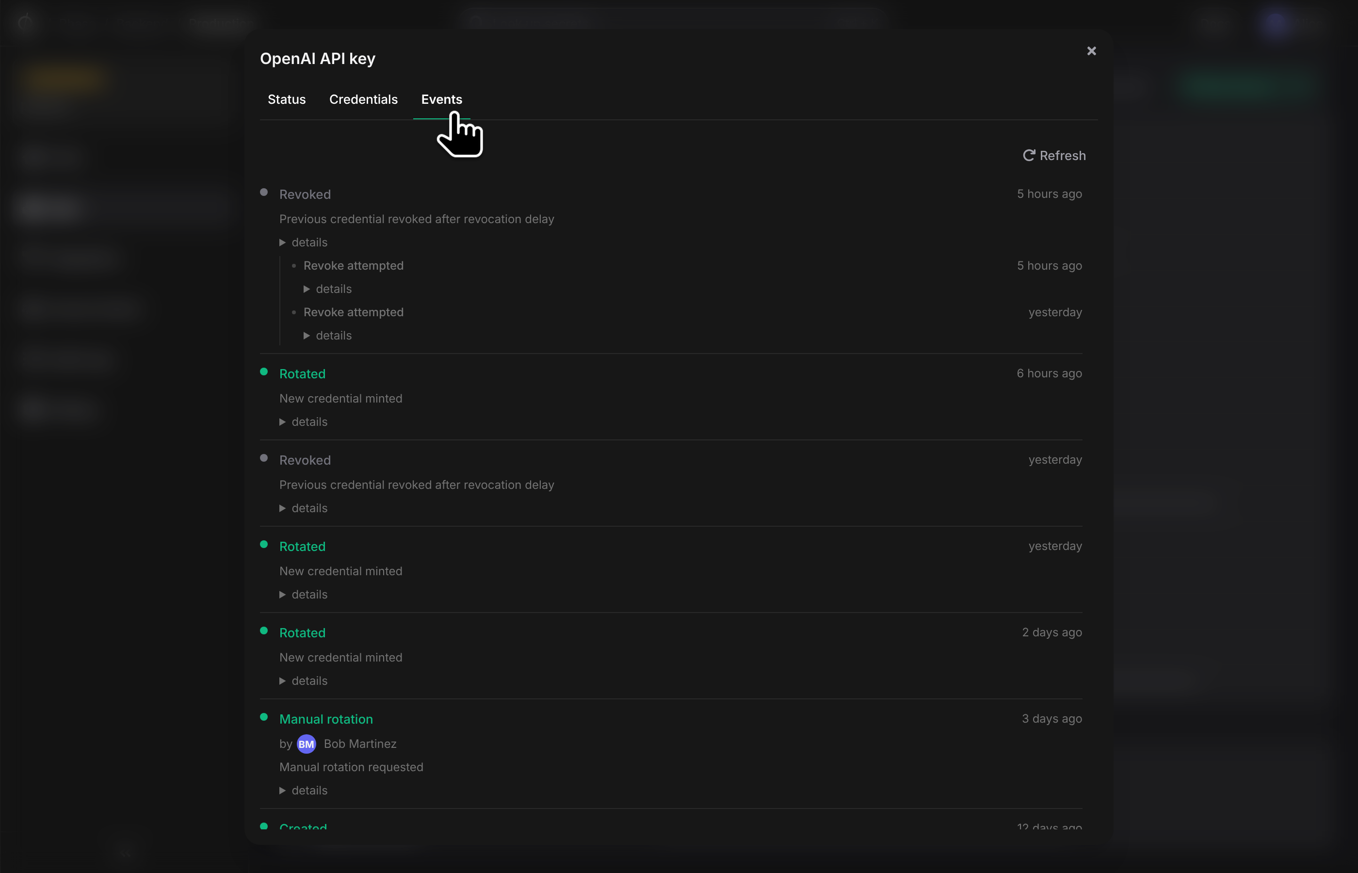 Events tab