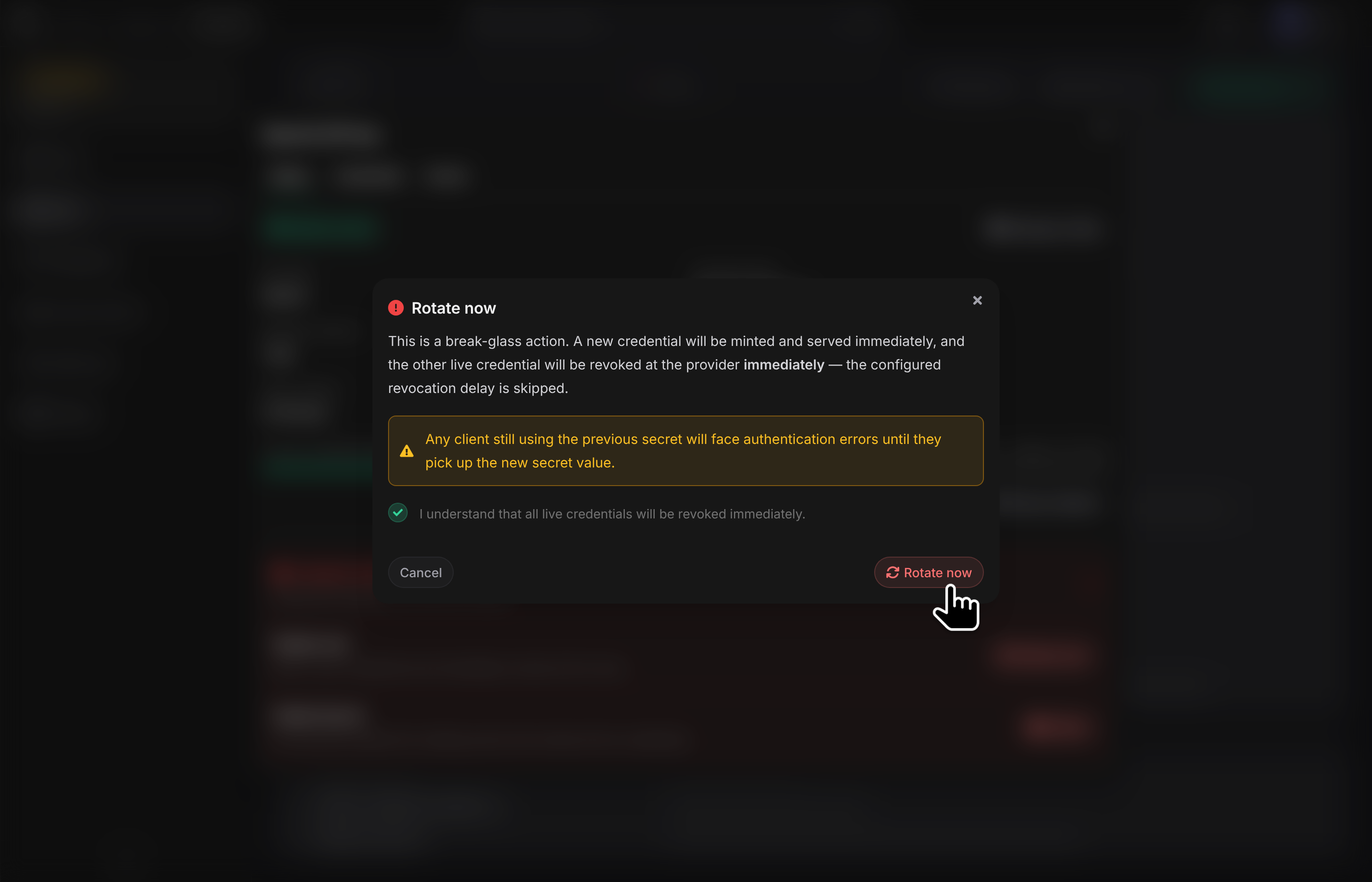 Rotate now confirmation dialog