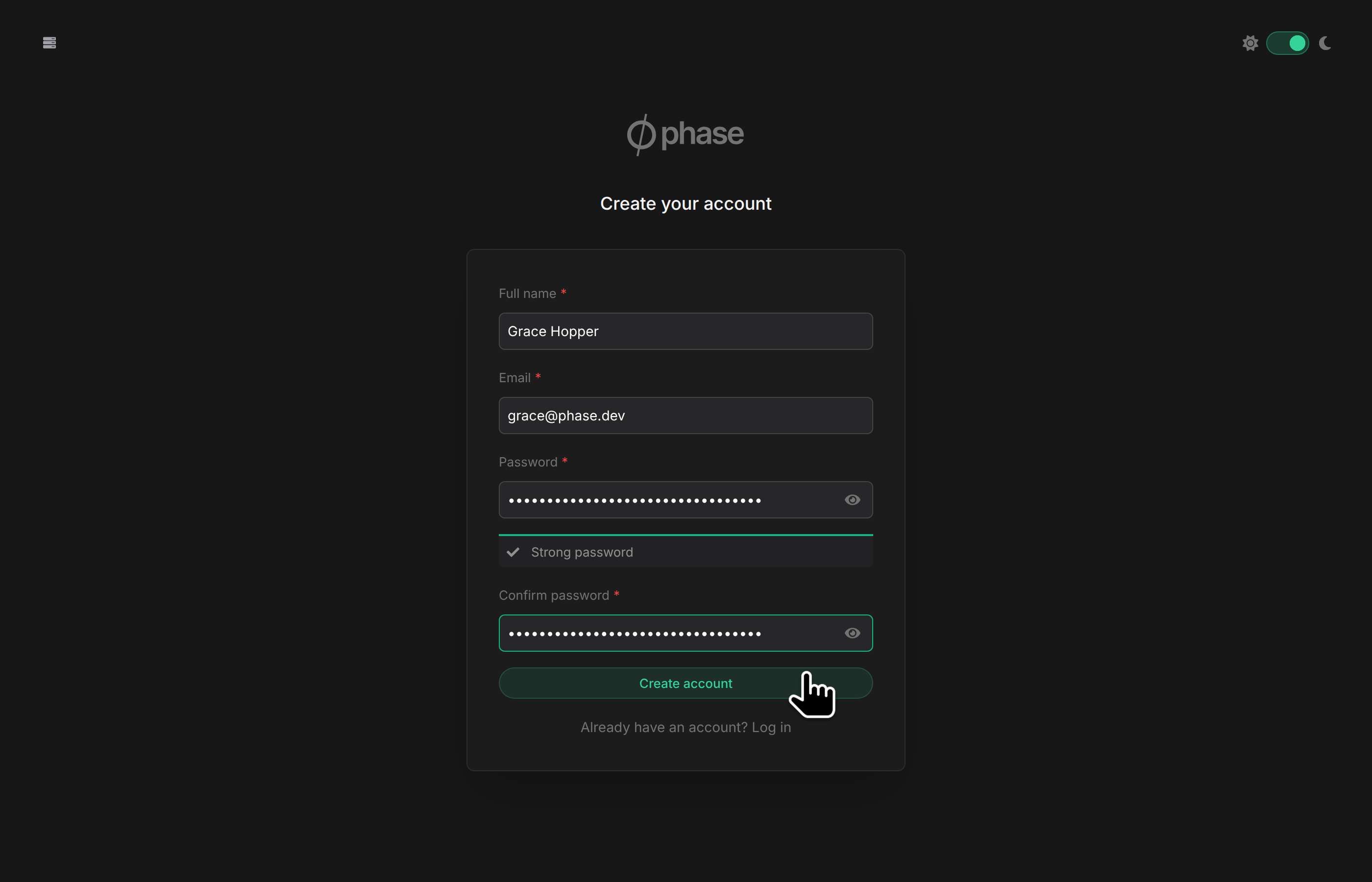 Sign up for Phase