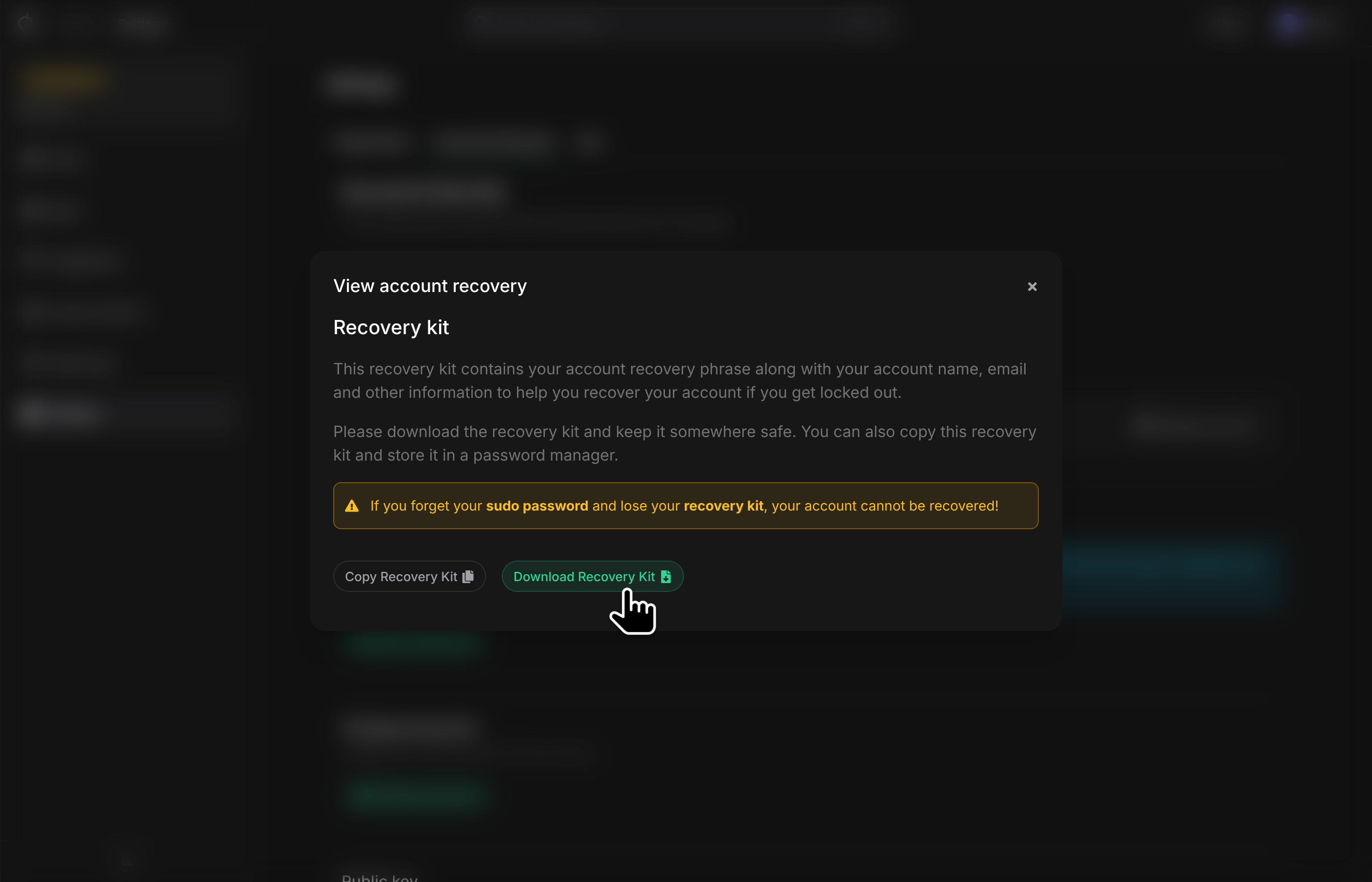 View your account recovery kit