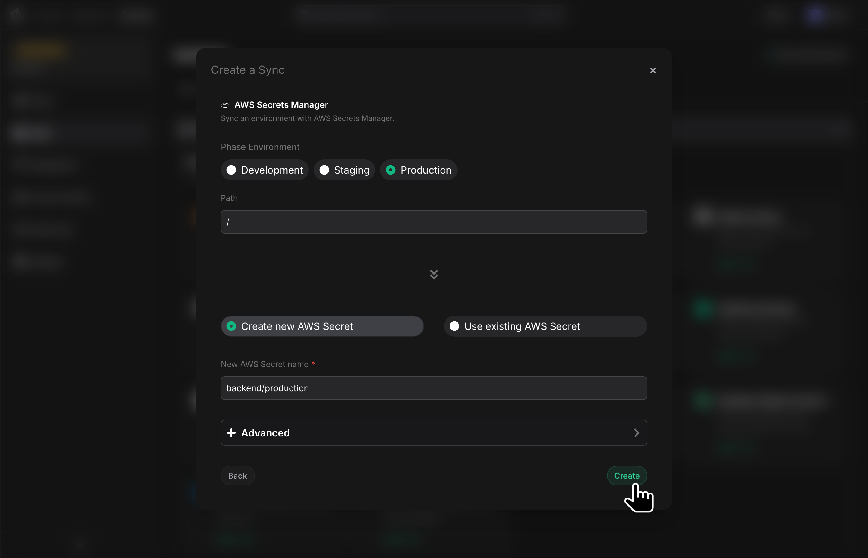 Choose sync source and destination