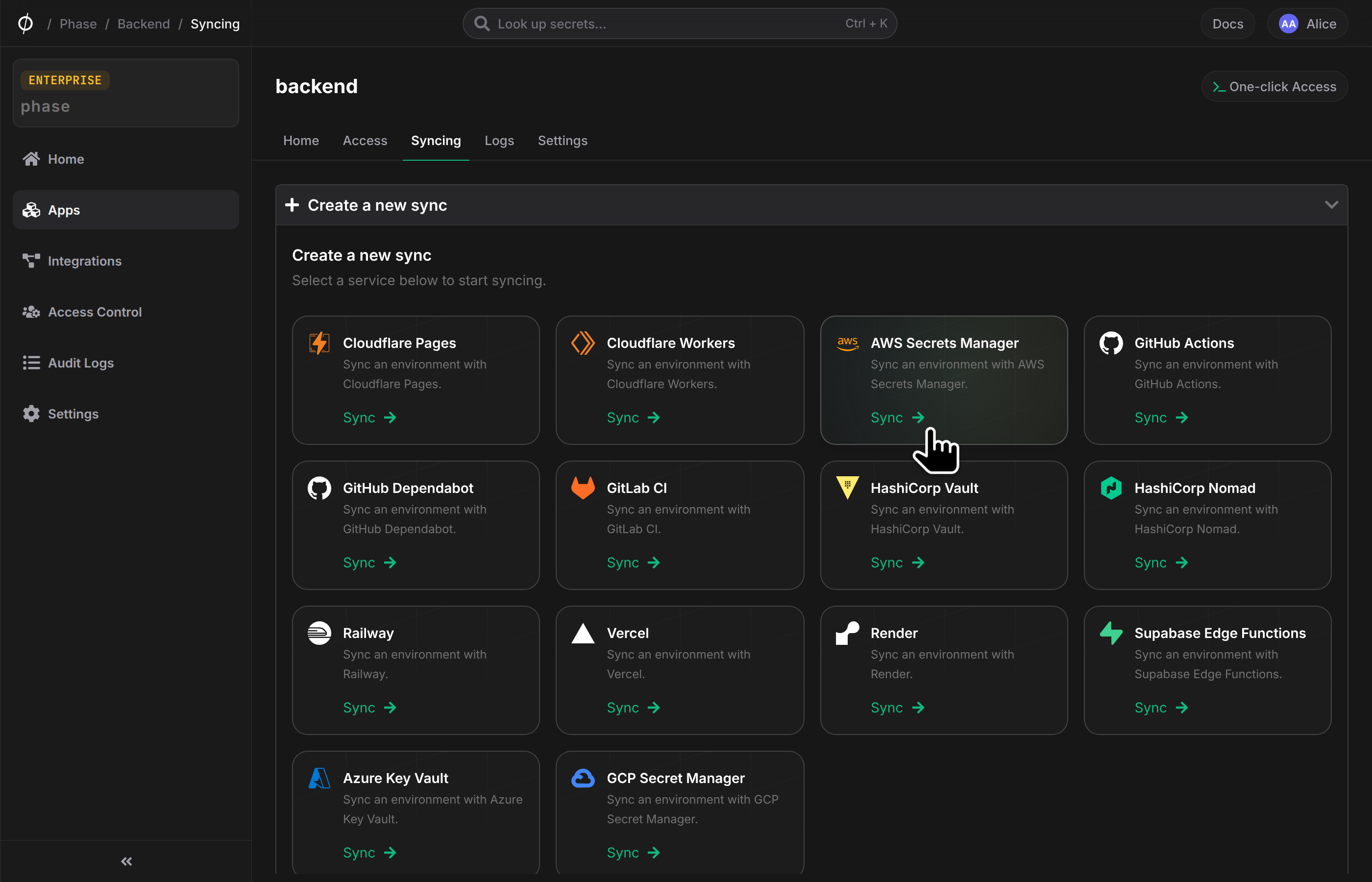 Create AWS SM Sync
