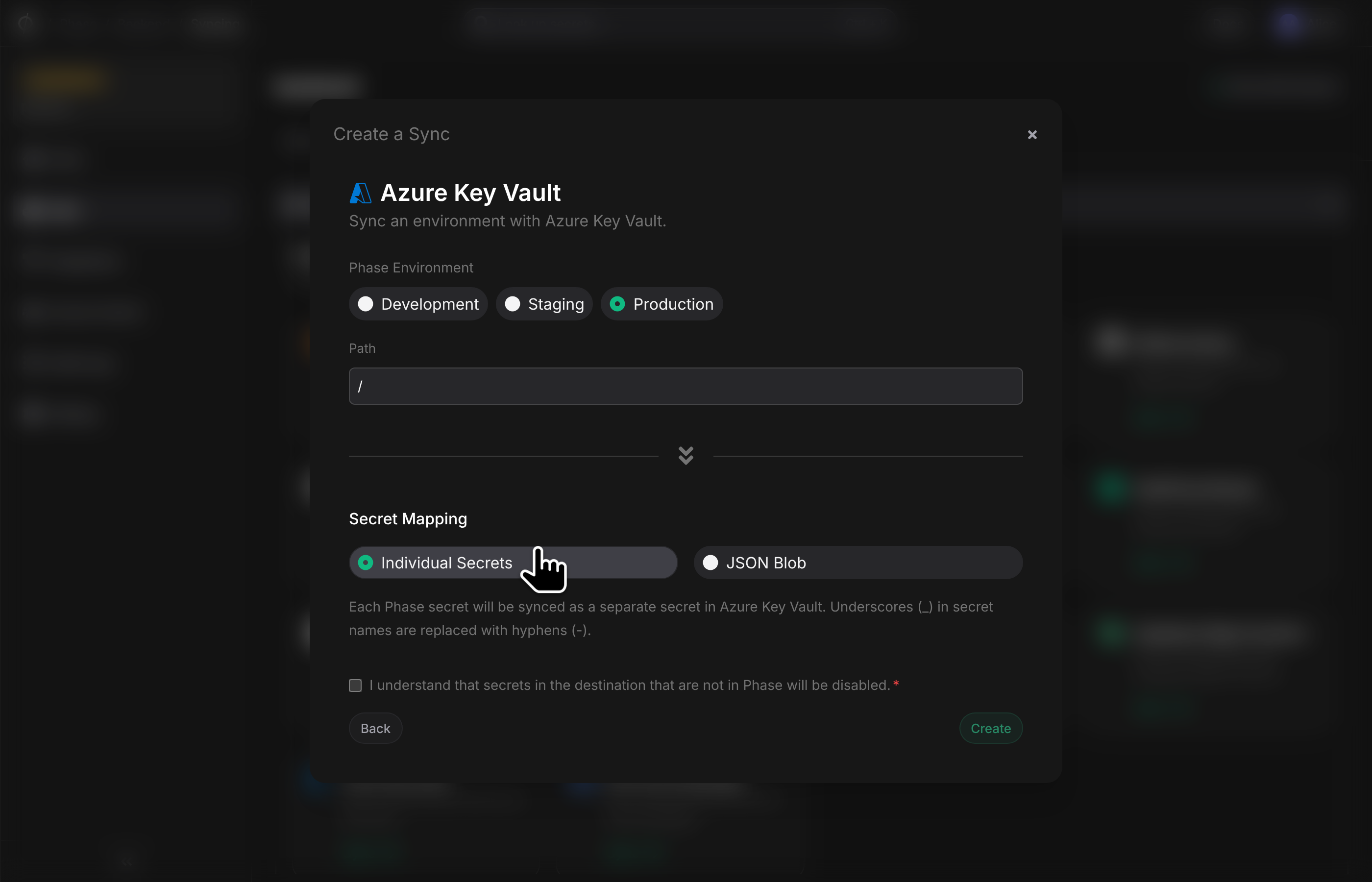 Sync mode type - individual secrets