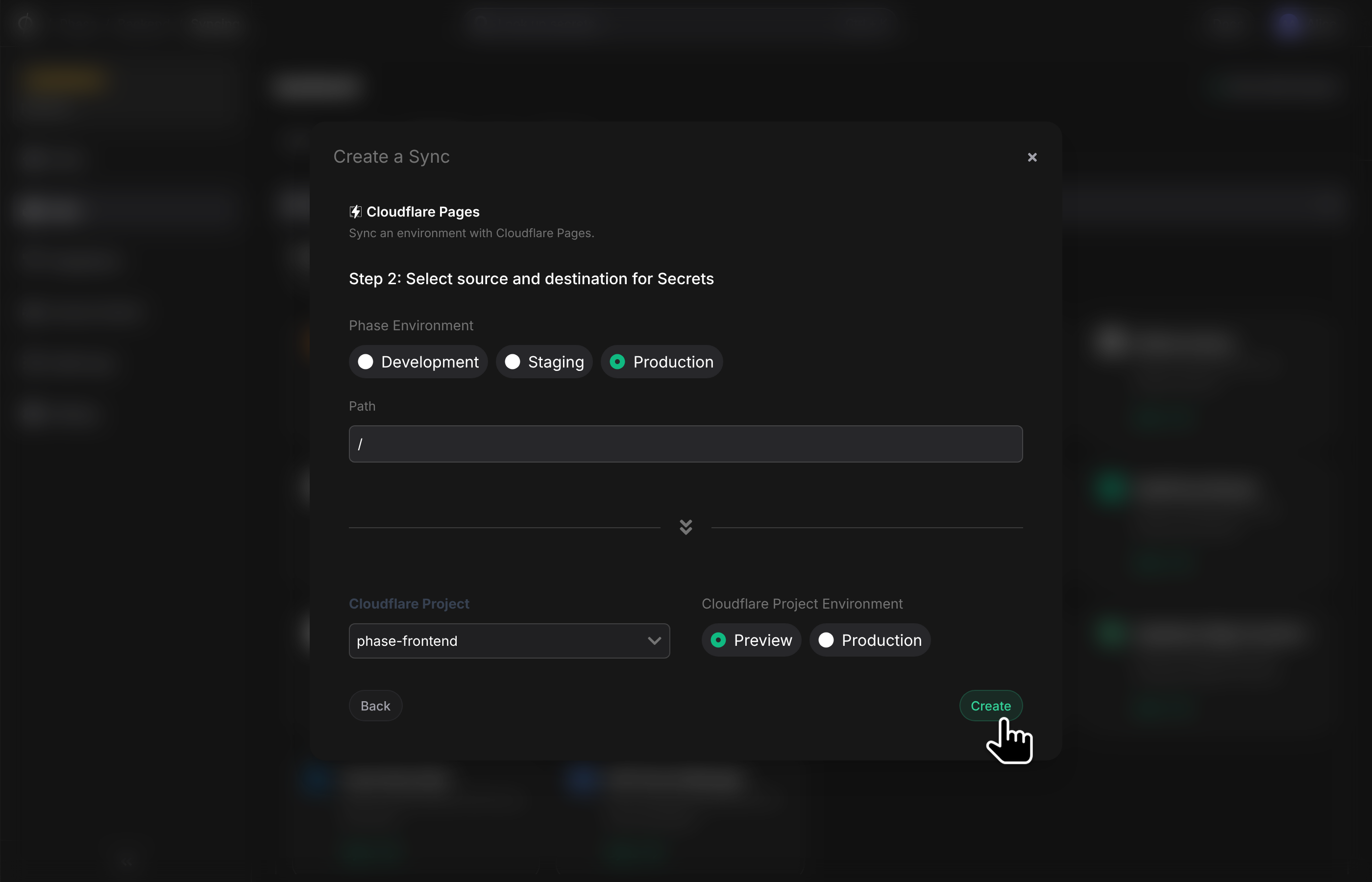 Choose sync source and destination