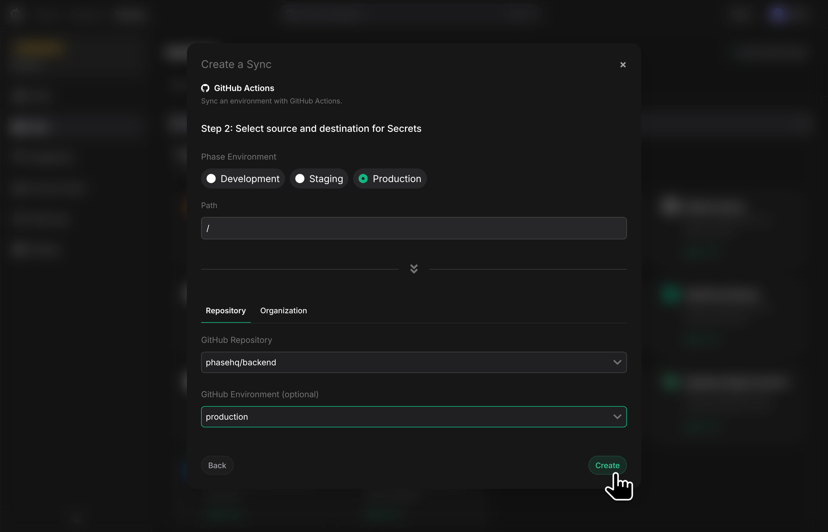 Configure a repository sync