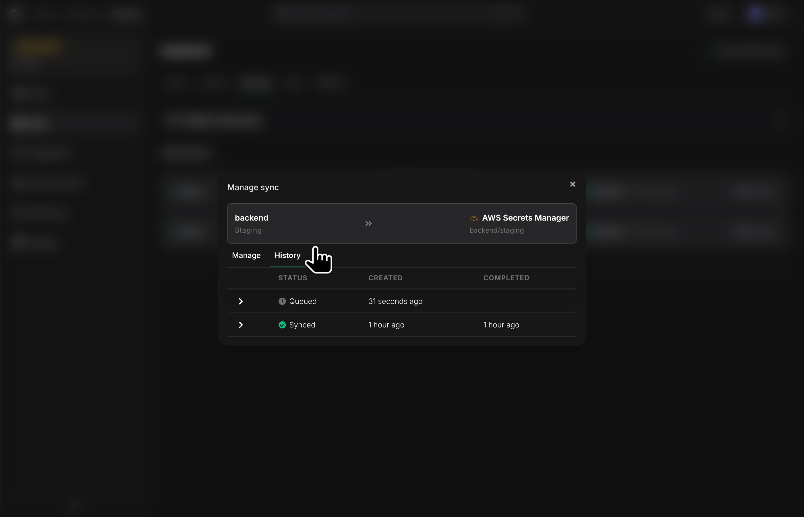 Sync history
